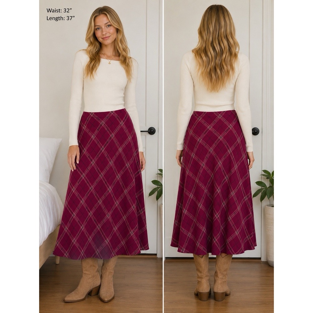 Vintage Plaid Long Maxi Skirt Schoolgirl Holiday Equestrian Preppy Western 12
